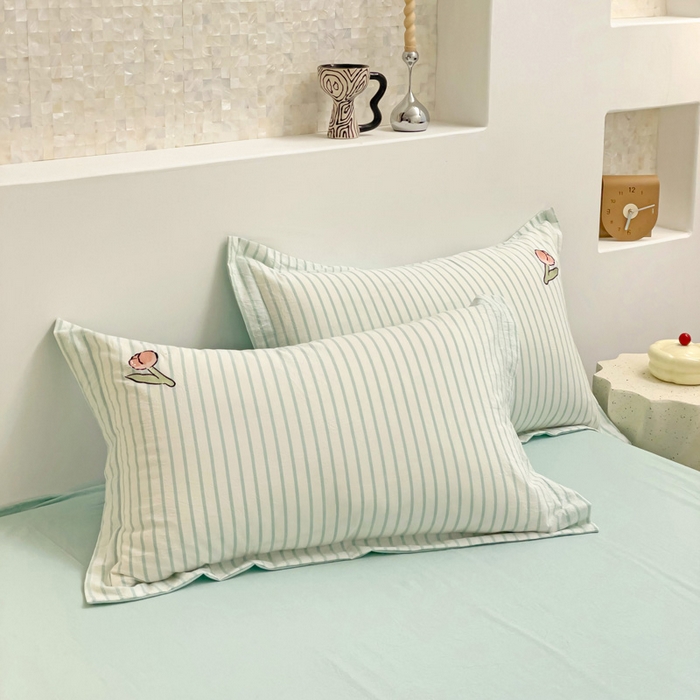 91家纺网 家纺一手货源 找家纺 娜娜 2024新款全棉色织水洗棉套件 俏皮兔-蓝