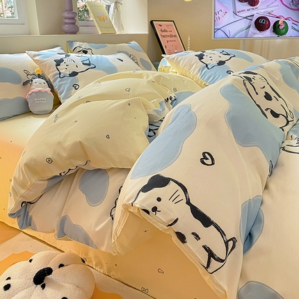 桃子 2024新款纯棉13372萌趣少女小清新卡通四件套第二批 棉-奶牛猫