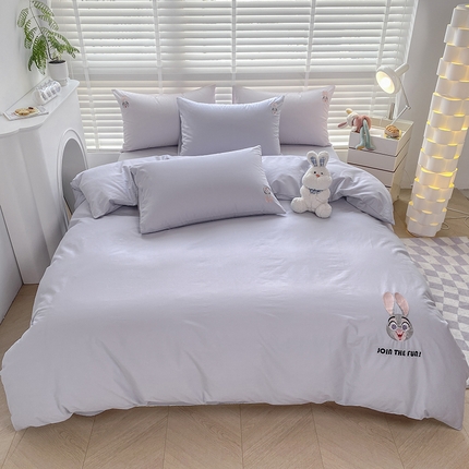 91家纺网 家纺一手货源 找家纺 猪先生 2024新款迪士尼全棉40支水洗棉绣花四件套 米奇霁色