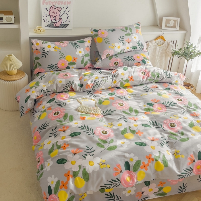 91家纺网 家纺一手货源 找家纺 棉乐町家居 2025新款纯棉印花四件套 百花绽放