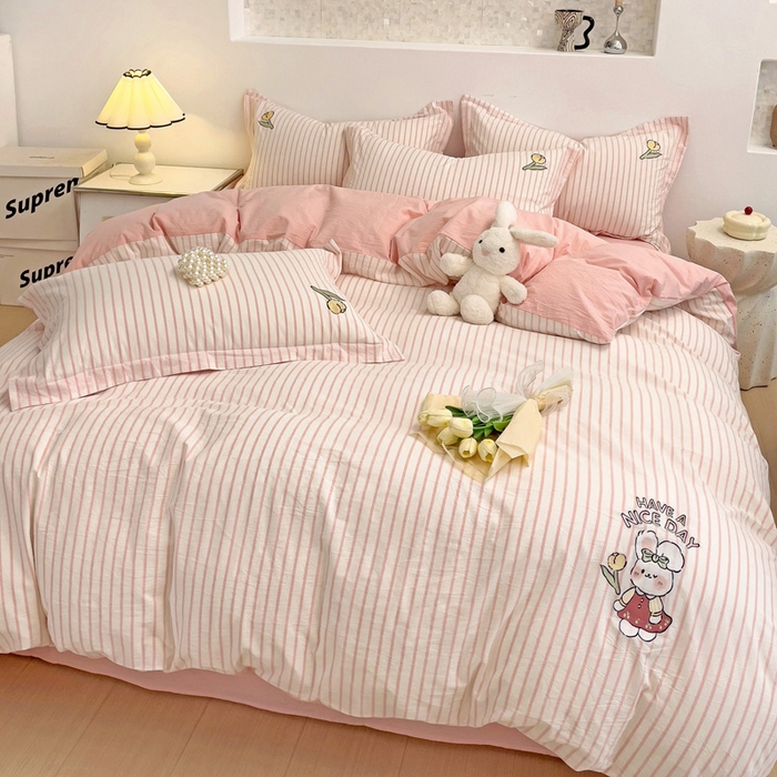 91家纺网 家纺一手货源 找家纺 （总）娜娜 2024新款全棉色织水洗棉套件