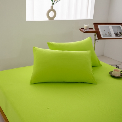 K12家纺 2024新款日式简约水洗棉软糯纯色单品枕套 荧光绿