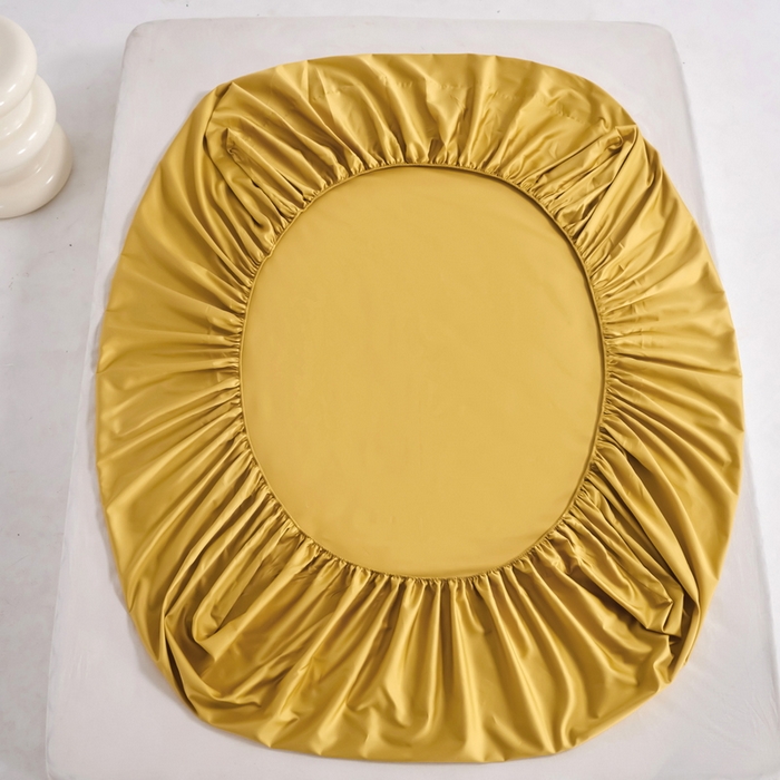 91家纺网 家纺一手货源 找家纺 锦彩家居 2025新款50*50支纯色长绒棉单品床笠 栀子黄