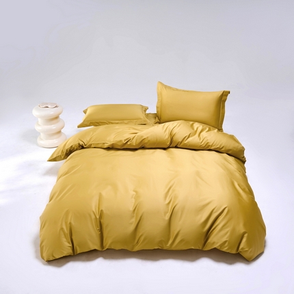 91家纺网 家纺一手货源 找家纺 锦彩2025新款50*50支贡缎长绒棉轻奢四件套简约单品纯色系列 栀子黄