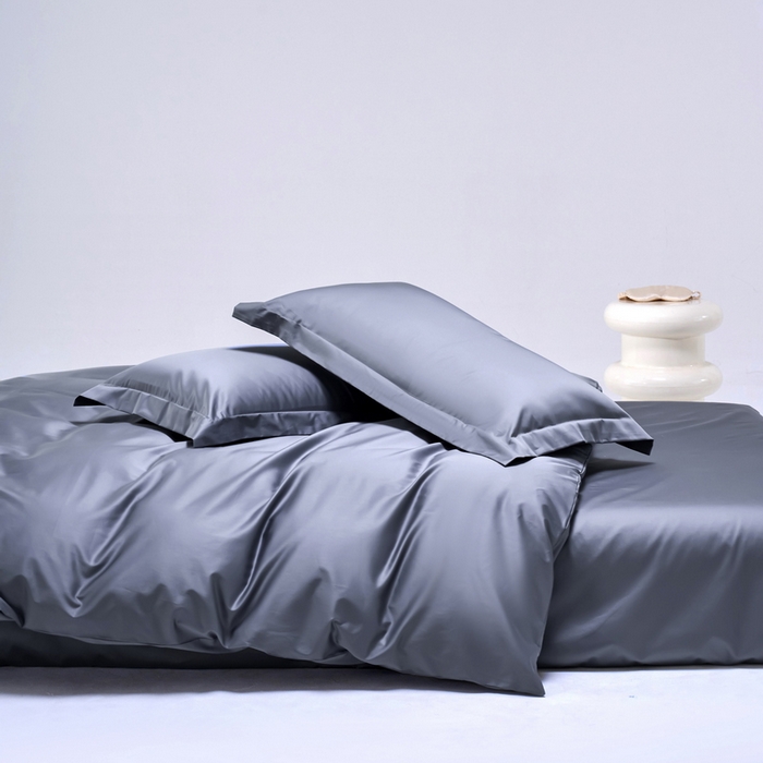 91家纺网 家纺一手货源 找家纺 锦彩2025新款50*50支贡缎长绒棉轻奢四件套简约单品纯色系列 绅士灰