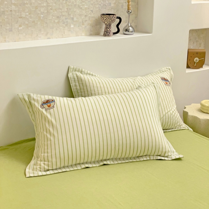 91家纺网 家纺一手货源 找家纺 娜娜 2024新款全棉色织水洗棉套件 维尼熊-草绿