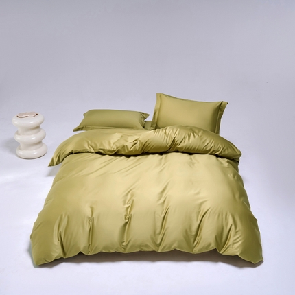 91家纺网 家纺一手货源 找家纺 锦彩2025新款50*50支贡缎长绒棉轻奢四件套简约单品纯色系列 莺绿
