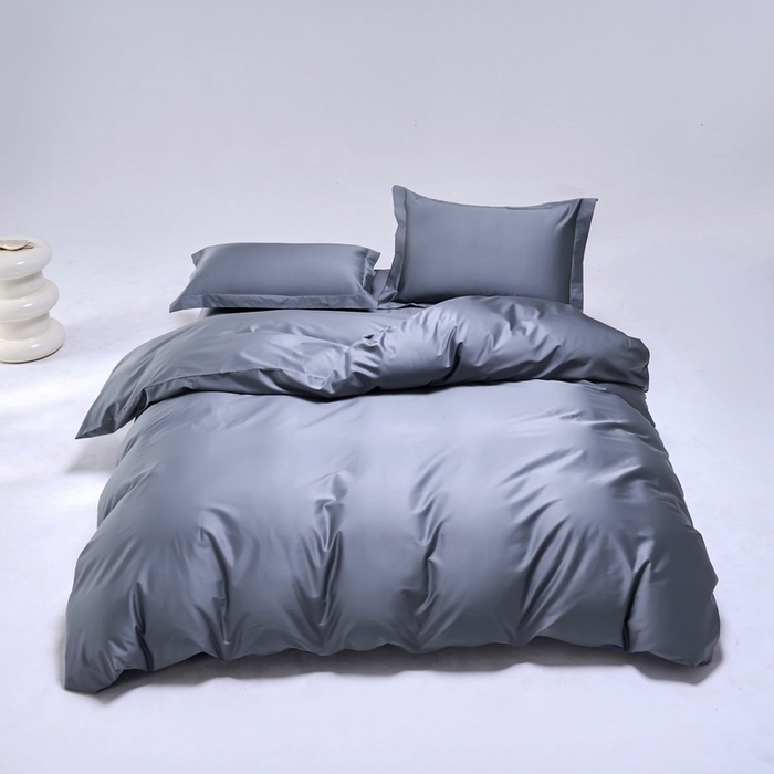91家纺网 家纺一手货源 找家纺 锦彩2025新款50*50支贡缎长绒棉轻奢四件套简约单品纯色系列 绅士灰