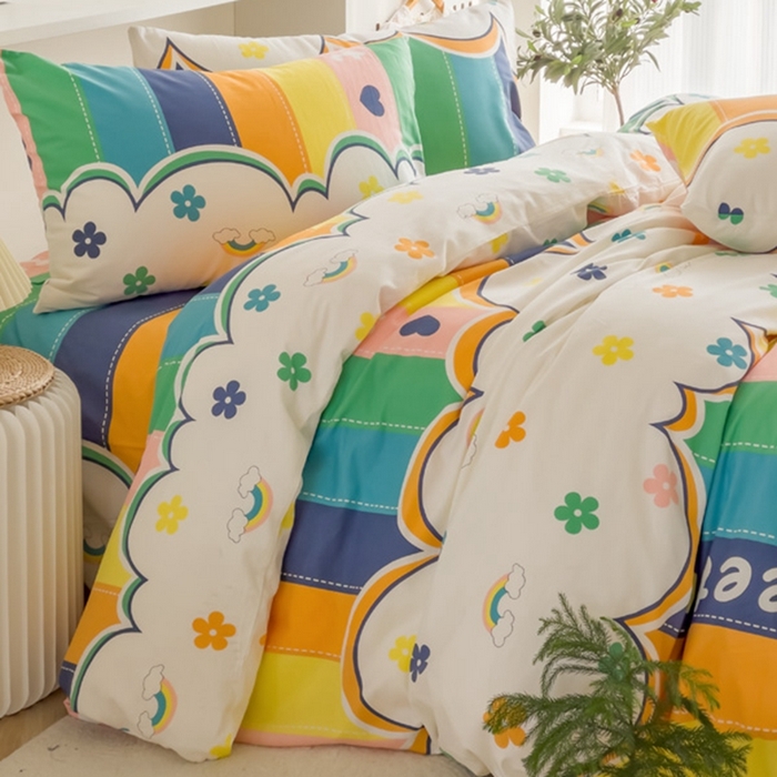 91家纺网 家纺一手货源 找家纺 棉乐町家居 2025新款纯棉印花四件套 彩虹