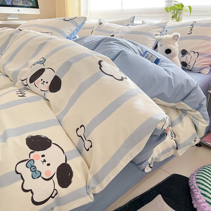 桃子 2024新款纯棉13372萌趣少女小清新卡通四件套第二批 棉-蓝色云朵狗