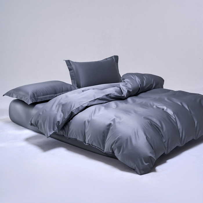 91家纺网 家纺一手货源 找家纺 锦彩2025新款50*50支贡缎长绒棉轻奢四件套简约单品纯色系列 绅士灰