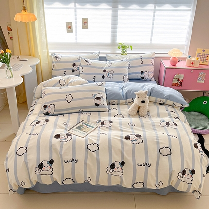 91家纺网 家纺一手货源 找家纺 （总）桃子 2024新款纯棉13372萌趣少女小清新卡通四件套第二批