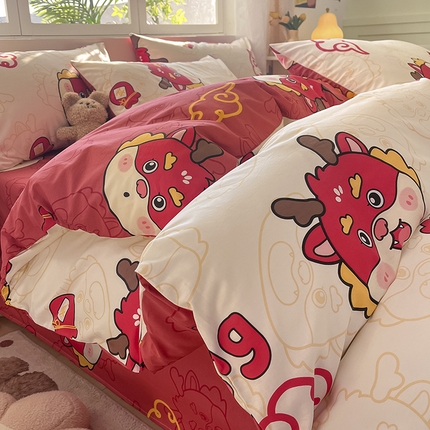 桃子 2024新款纯棉13372萌趣少女小清新卡通四件套第二批 棉-吉祥龙