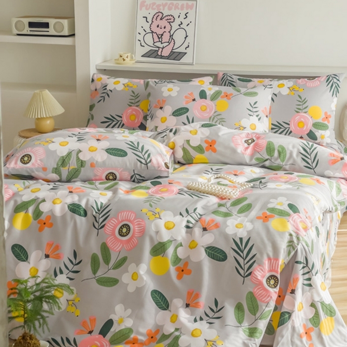 91家纺网 家纺一手货源 找家纺 棉乐町家居 2025新款纯棉印花四件套 百花绽放