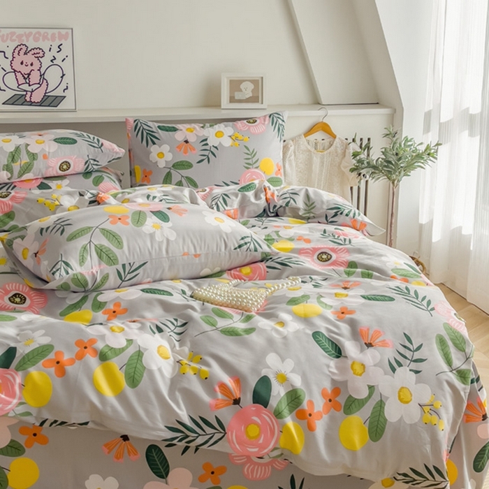 91家纺网 家纺一手货源 找家纺 棉乐町家居 2025新款纯棉印花四件套 百花绽放