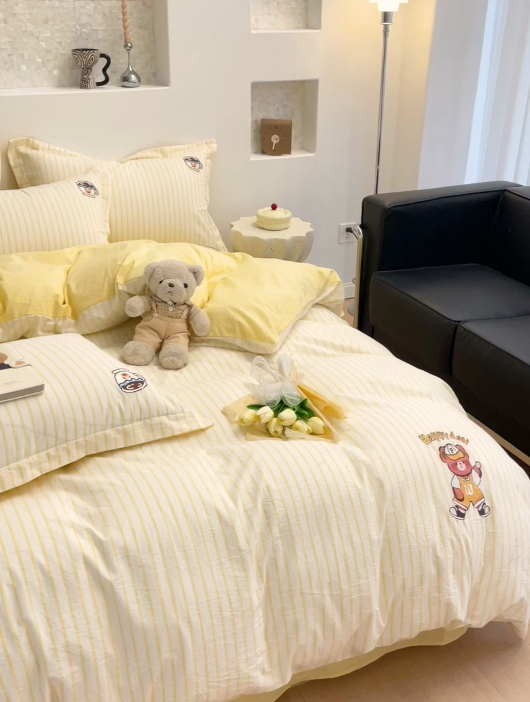 91家纺网 家纺一手货源 找家纺 娜娜 2024新款全棉色织水洗棉套件 维尼熊-黄