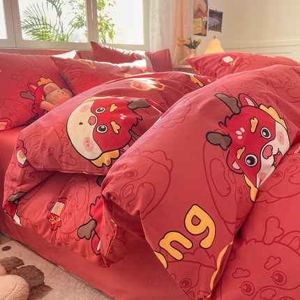 桃子 2024新款纯棉13372萌趣少女小清新卡通四件套第二批 棉-红运龙