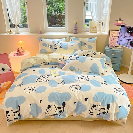 91家纺网 家纺一手货源 找家纺 （总）桃子 2024新款纯棉13372萌趣少女小清新卡通四件套第二批