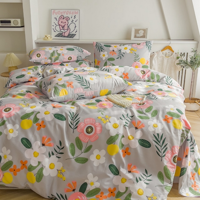 91家纺网 家纺一手货源 找家纺 棉乐町家居 2025新款纯棉印花四件套 百花绽放