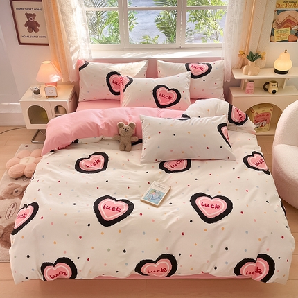 91家纺网 家纺一手货源 找家纺 （总）桃子 2024新款纯棉13372萌趣少女小清新卡通四件套第二批