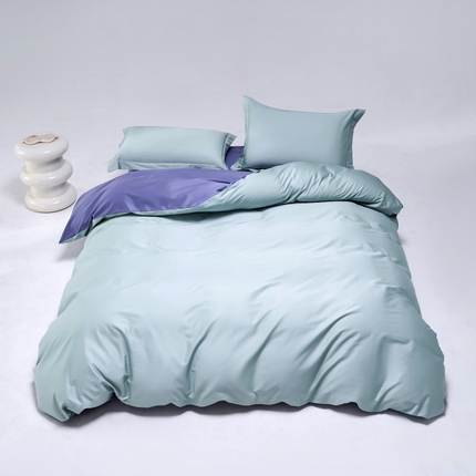 91家纺网 家纺一手货源 找家纺 2025新款50*50支纯色长绒棉四件套及单品 烟青-海军蓝