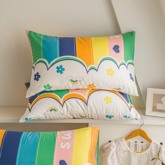 91家纺网 家纺一手货源 找家纺 棉乐町家居 2025新款纯棉印花四件套 彩虹