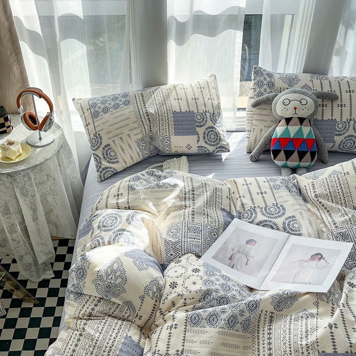 91家纺网 家纺一手货源 找家纺 小懒猪 2024春夏新款北欧风13372全棉四件套-拍摄风格2 茶艺师