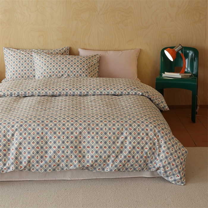 91家纺网 家纺一手货源 找家纺 棉眠 2024春季新品全棉四件套 花卉系列 第二批 甜茶日记-蓝