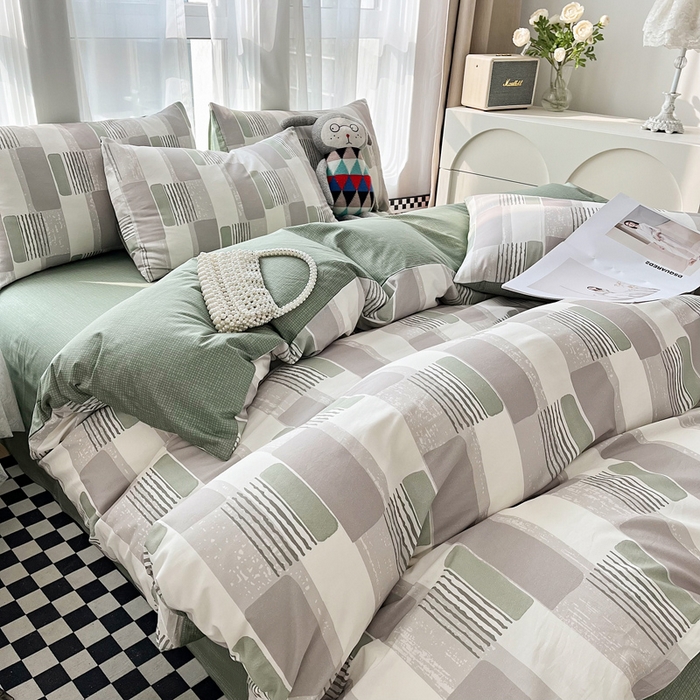 91家纺网 家纺一手货源 找家纺 小懒猪 2024春夏新款北欧风13372全棉四件套-拍摄风格2 格格尔