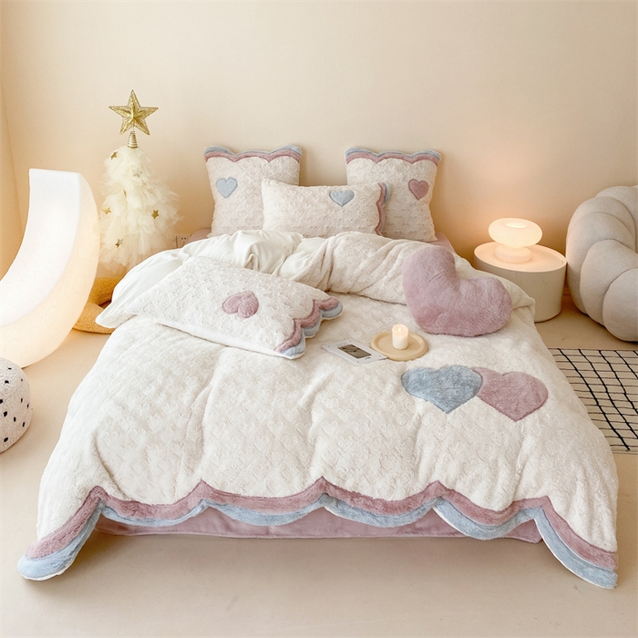 91家纺网 家纺一手货源 找家纺 （总）星野 2024新款秋冬新品高克重兔毛绒牛奶绒四件套-冬季恋歌