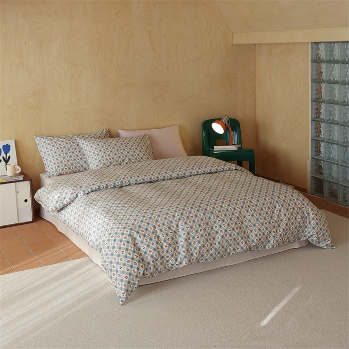 91家纺网 家纺一手货源 找家纺 棉眠 2024春季新品全棉四件套 花卉系列 第二批 甜茶日记-蓝