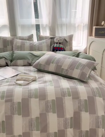91家纺网 家纺一手货源 找家纺 小懒猪 2024春夏新款北欧风13372全棉四件套-拍摄风格2 格格尔