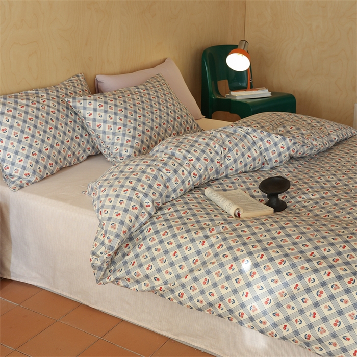 91家纺网 家纺一手货源 找家纺 棉眠 2024春季新品全棉四件套 花卉系列 第二批 甜茶日记-蓝