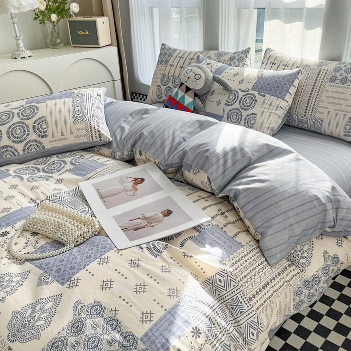 91家纺网 家纺一手货源 找家纺 小懒猪 2024春夏新款北欧风13372全棉四件套-拍摄风格2 茶艺师