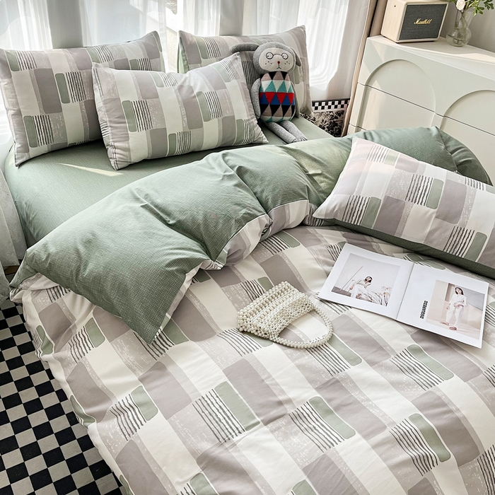 91家纺网 家纺一手货源 找家纺 小懒猪 2024春夏新款北欧风13372全棉四件套-拍摄风格2 格格尔