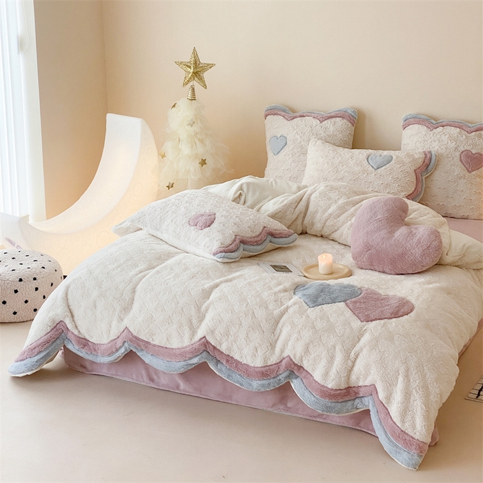 91家纺网 家纺一手货源 找家纺 （总）星野 2024新款秋冬新品高克重兔毛绒牛奶绒四件套-冬季恋歌