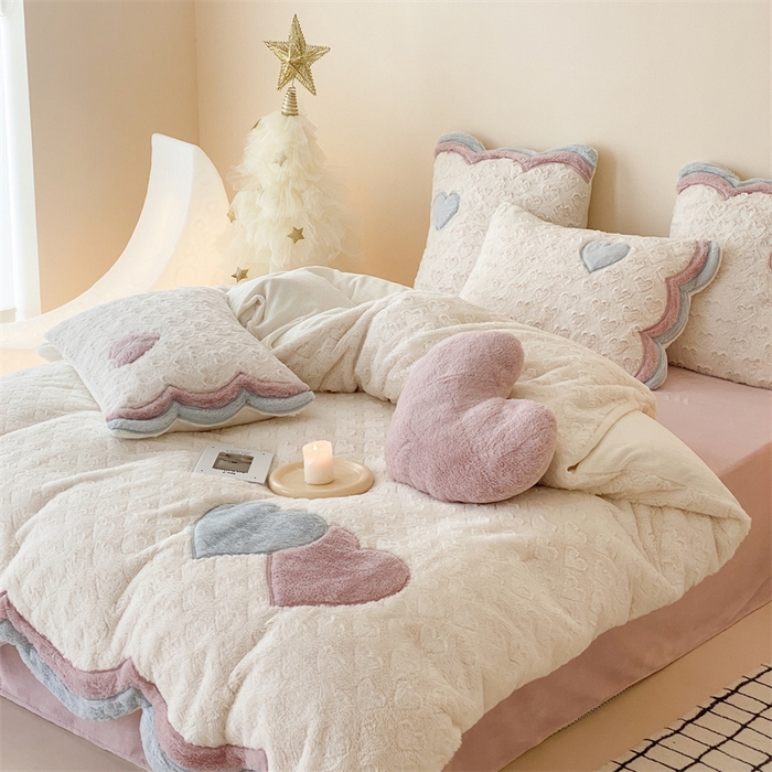 91家纺网 家纺一手货源 找家纺 （总）星野 2024新款秋冬新品高克重兔毛绒牛奶绒四件套-冬季恋歌