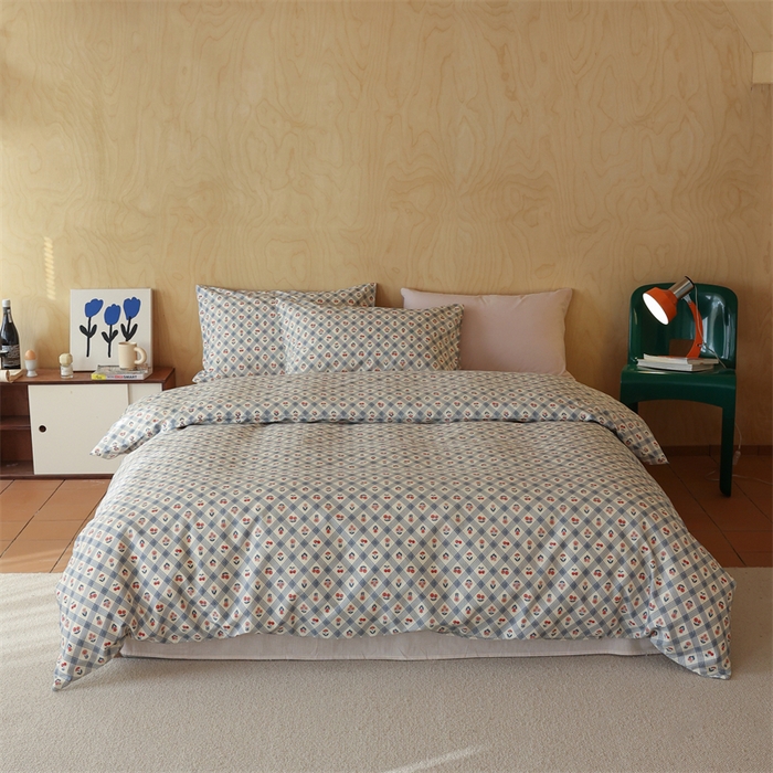 91家纺网 家纺一手货源 找家纺 棉眠 2024春季新品全棉四件套 花卉系列 第二批 甜茶日记-蓝