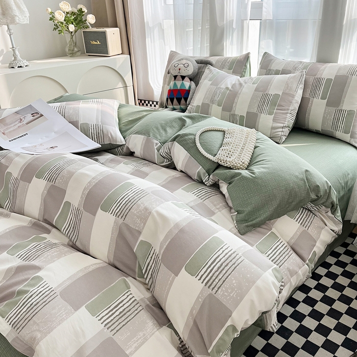 91家纺网 家纺一手货源 找家纺 小懒猪 2024春夏新款北欧风13372全棉四件套-拍摄风格2 格格尔