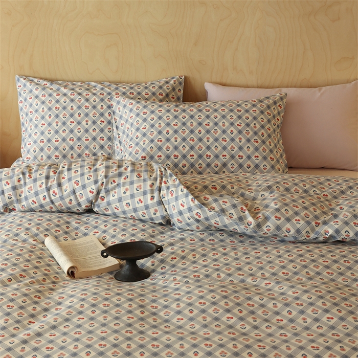 91家纺网 家纺一手货源 找家纺 棉眠 2024春季新品全棉四件套 花卉系列 第二批 甜茶日记-蓝