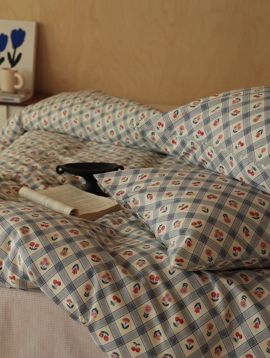 91家纺网 家纺一手货源 找家纺 棉眠 2024春季新品全棉四件套 花卉系列 第二批 甜茶日记-蓝