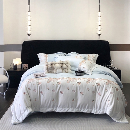 91家纺网 家纺一手货源 找家纺 馨蕊家居 2024新款秋冬轻奢煦暖绒系列四件套-玫瑰物语 北卡蓝