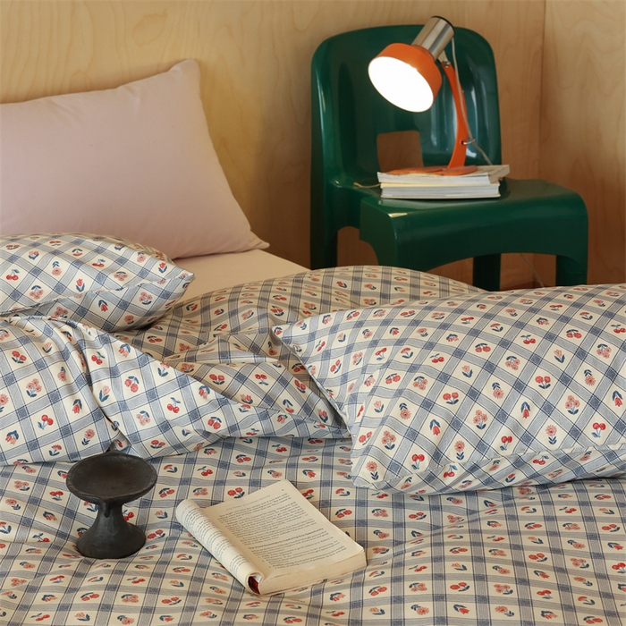 91家纺网 家纺一手货源 找家纺 棉眠 2024春季新品全棉四件套 花卉系列 第二批 甜茶日记-蓝