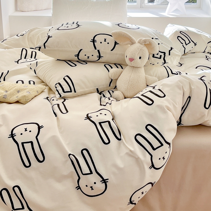 91家纺网 家纺一手货源 找家纺 怡家居 2024新品春款全棉印花四件套第一批花色-卡通类 蛋白兔兔