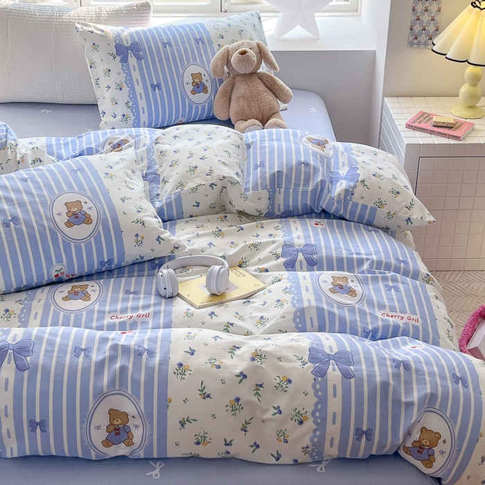 91家纺网 家纺一手货源 找家纺 怡家居 2024新品春款全棉印花四件套第一批花色-卡通类 花园小熊