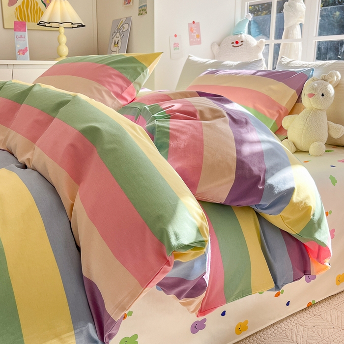 91家纺网 家纺一手货源 找家纺 怡家居 2024新品春款全棉印花四件套第一批花色-卡通类 彩虹兔兔