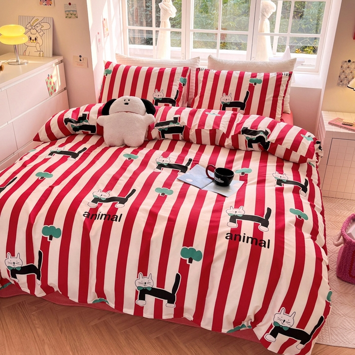 91家纺网 家纺一手货源 找家纺 怡家居 2024新品春款全棉印花四件套第一批花色-卡通类 小黑猫