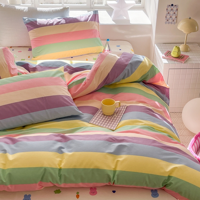 91家纺网 家纺一手货源 找家纺 怡家居 2024新品春款全棉印花四件套第一批花色-卡通类 彩虹兔兔