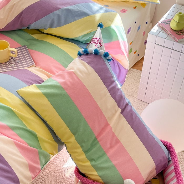 91家纺网 家纺一手货源 找家纺 怡家居 2024新品春款全棉印花四件套第一批花色-卡通类 彩虹兔兔