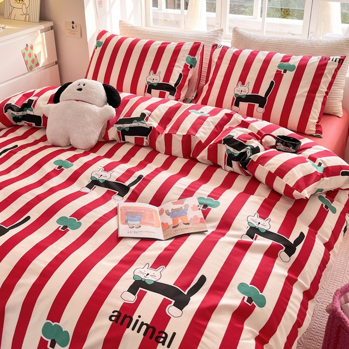 91家纺网 家纺一手货源 找家纺 怡家居 2024新品春款全棉印花四件套第一批花色-卡通类 小黑猫